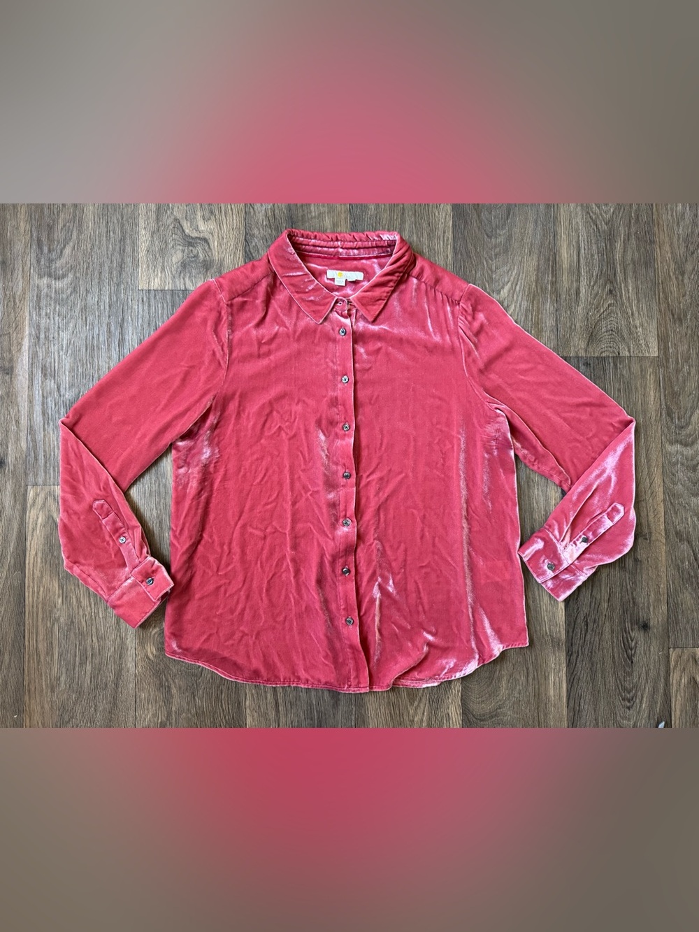 Boden River Eloise Women’s Pink Velvet Silk Long Sleeve Button-Down Blouse 12